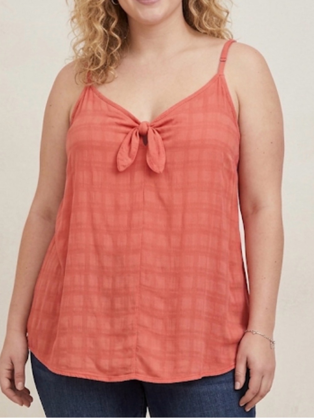 Torrid Coral Plaid Tie-Front Camisole – Feminine & Breezy Summer Staple  Size 14